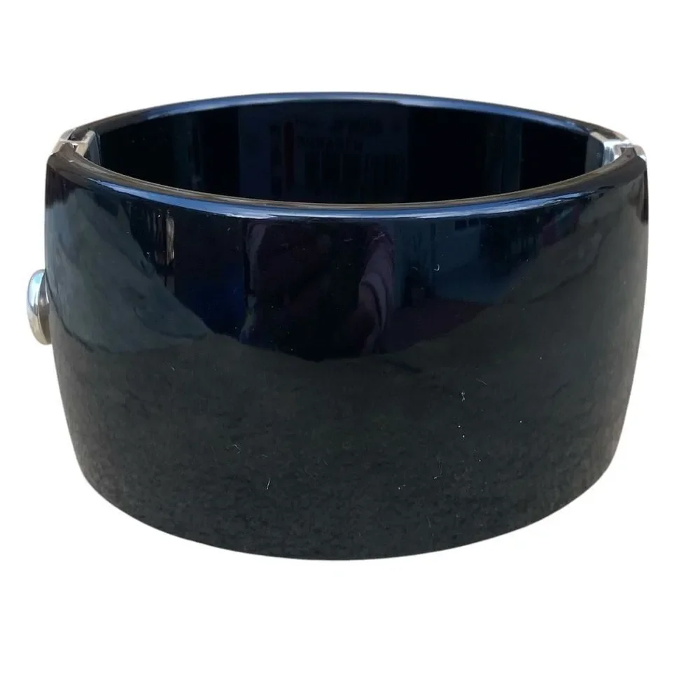 NWT New Brighton Monarch Joy Hinged Black/Silver Gold Bangle w/Green Crystal